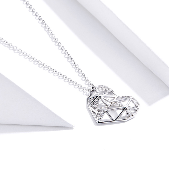 Collier Coeur en argent 925 plaqué or blanc ajustable avec zircons blancs - Photo 3