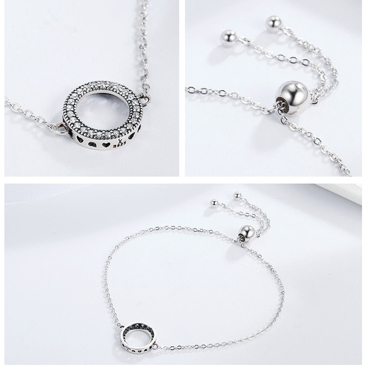Bracelet Cercle Lumineux en argent 925 plaqué or blanc ajustable avec zircons blancs - Photo 4