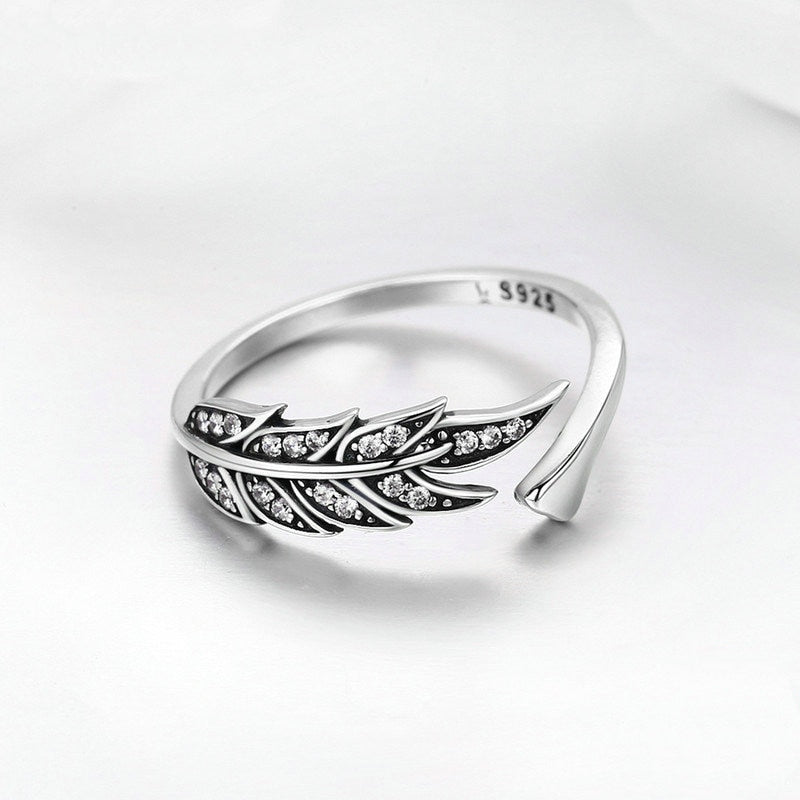 Bague Plume Brillante en argent 925 plaqué or blanc ajustable avec zircons blancs - Photo 3