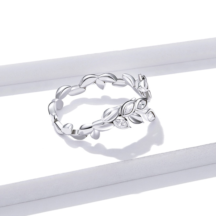 Bague Feuilles en argent 925 plaqué or blanc ajustable avec zircons blancs - Photo 4