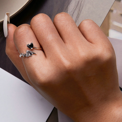 Bague Coeur Noir en argent 925 plaqué or blanc ajustable avec zircon noir - Photo 2