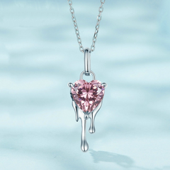 Collier Coeur Rose en argent 925 plaqué or blanc ajustable avec zircon rose - Photo 3