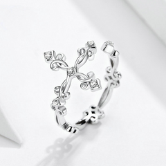 Bague Croix Ancienne en argent 925 plaqué or blanc ajustable avec zircons blancs - Photo 3