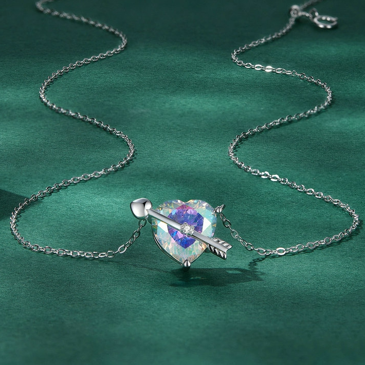 Collier Coeur avec Flèche en argent 925 plaqué or blanc ajustable - Photo 4
