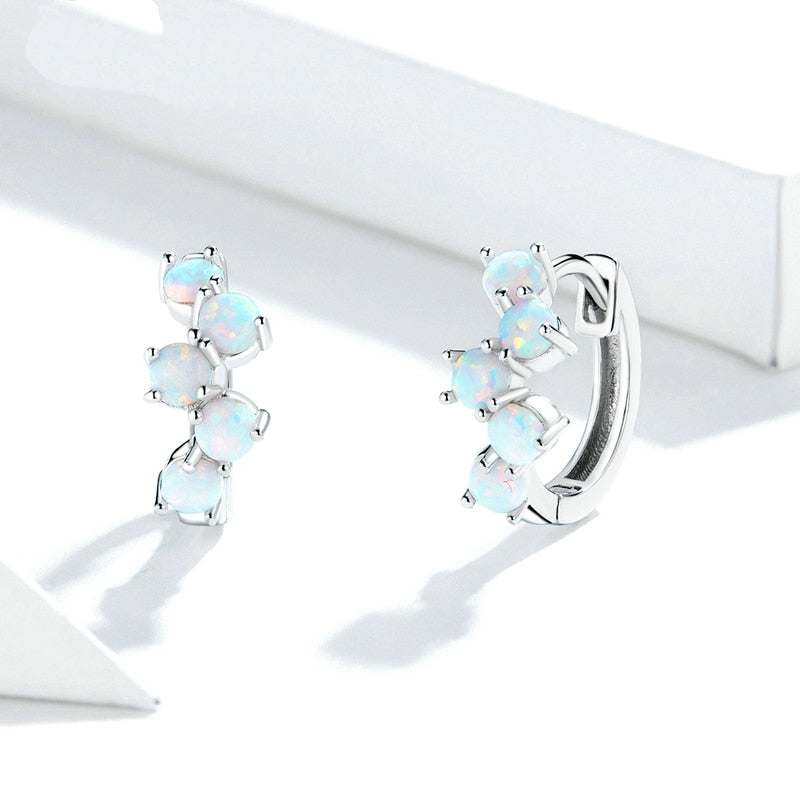 Boucles d’Oreilles Créoles Petites Bulles en argent 925 plaqué or blanc avec opales - Photo 3