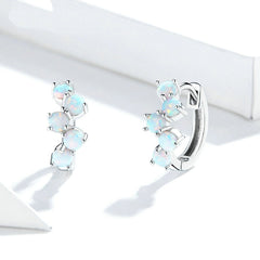 Boucles d’Oreilles Créoles Petites Bulles en argent 925 plaqué or blanc avec opales - Photo 3