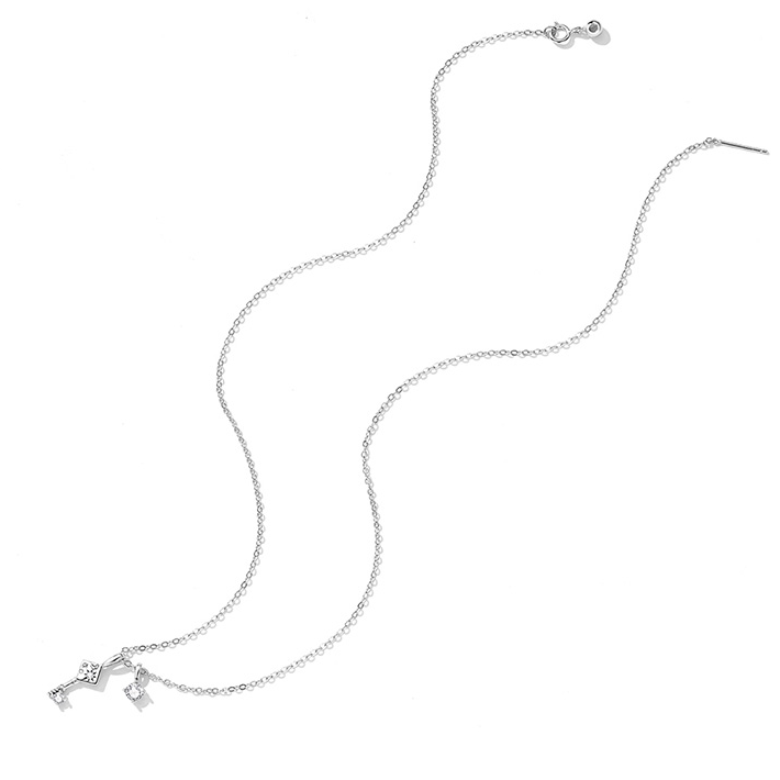 Collier Clé en argent 925 plaqué or blanc ajustable avec zircons blancs - Photo 4