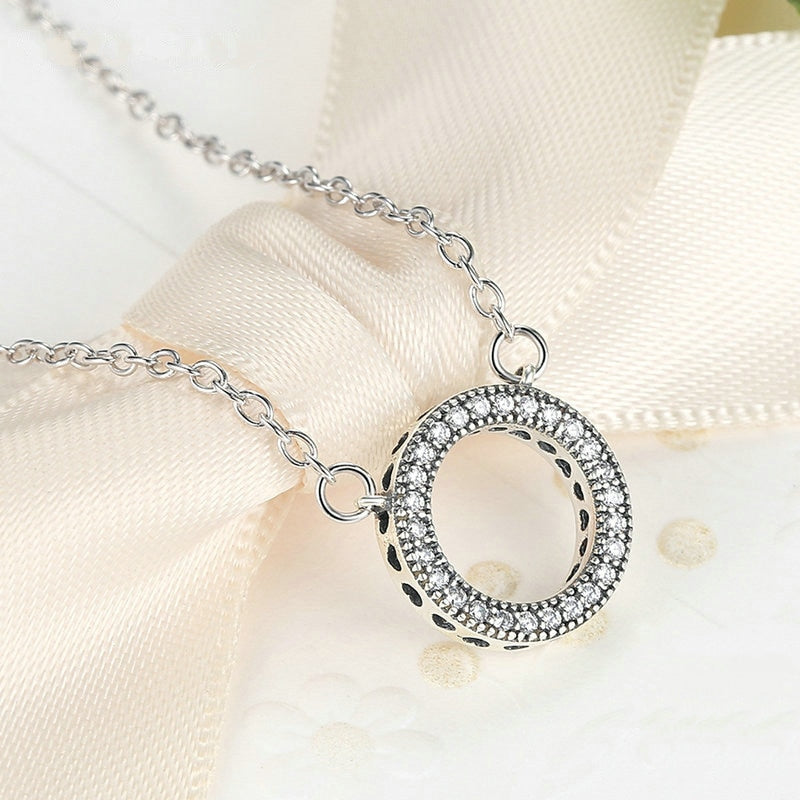Collier Cercle Lumineux en argent 925 plaqué or blanc ajustable avec zircons blancs - Photo 3