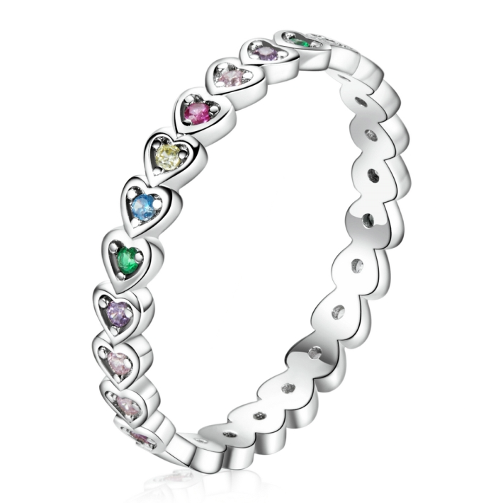 Bague Petits Coeurs en argent 925 plaqué or blanc avec zircons colorés - Photo 3