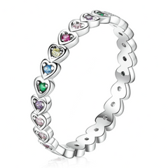 Bague Petits Coeurs en argent 925 plaqué or blanc avec zircons colorés