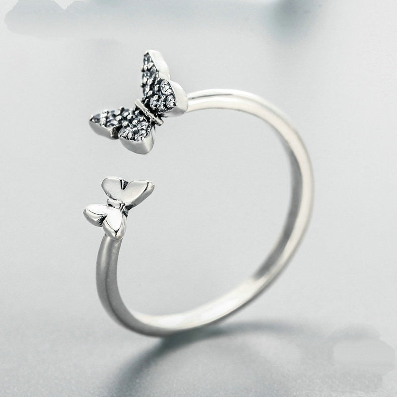 Bague Papillons en argent 925 plaqué or blanc ajustable avec zircons blancs - Photo 3