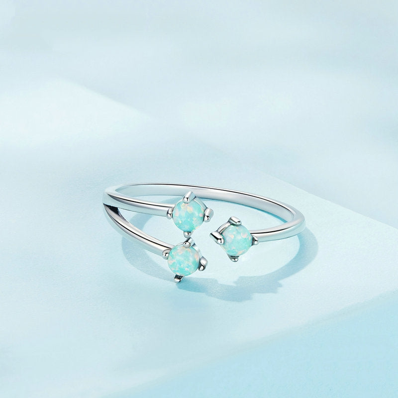 Bague Trois Opales en argent 925 plaqué or blanc ajustable - Photo 4
