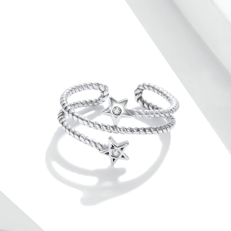 Bague Étoiles en argent 925 plaqué or blanc ajustable avec zircons colorés - Photo 3