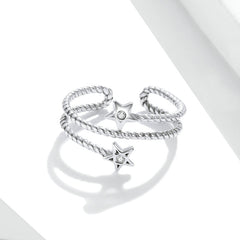 Bague Étoiles en argent 925 plaqué or blanc ajustable avec zircons blancs - Photo 3