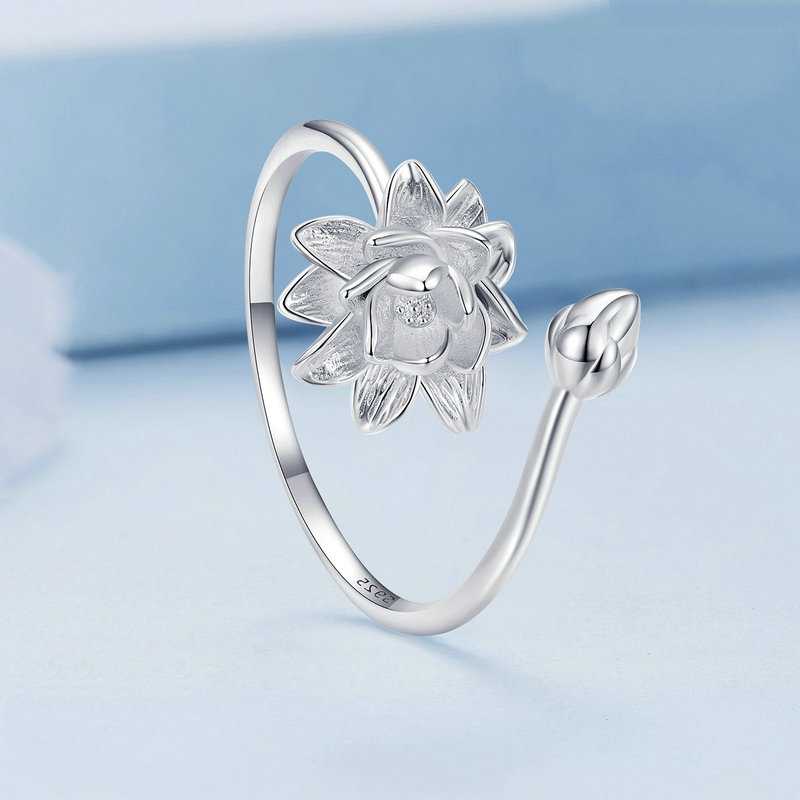 Bague Fleur de Lotus en argent 925 plaqué or blanc ajustable - Photo 5