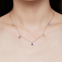 Collier Coeurs Colorés en argent 925 plaqué or blanc ajustable avec zircons colorés - Photo 2