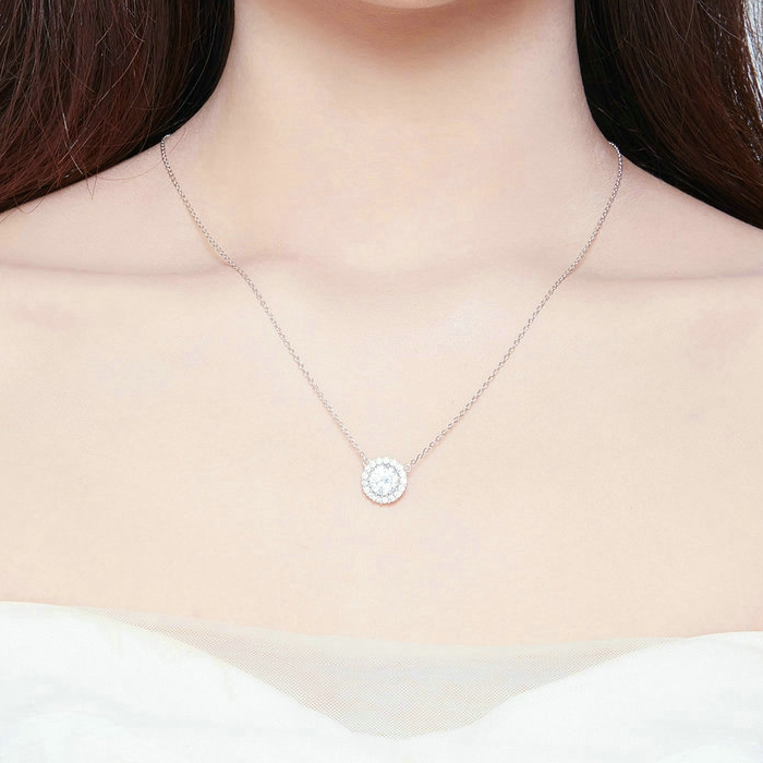 Collier Point Lumineux en argent 925 plaqué or blanc ajustable avec zircons blancs - Photo 2