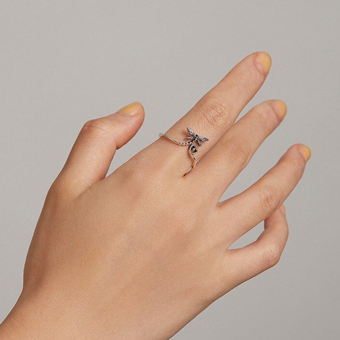 Bague Libellule avec Coeur en argent 925 plaqué or blanc ajustable - Photo 7