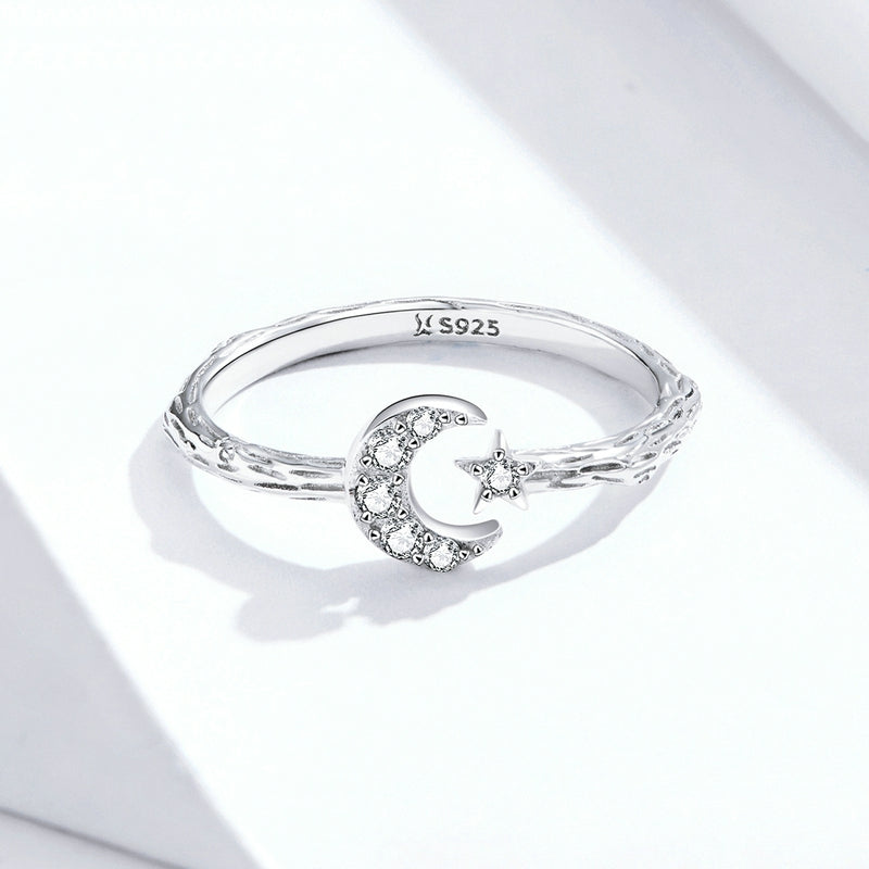 Bague Lune et Étoile Comète en argent 925 plaqué or blanc ajustable avec zircons blancs - Photo 4