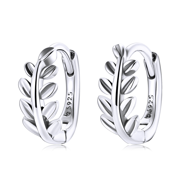 Boucles d’Oreilles Créoles Feuilles en argent 925 plaqué or blanc
