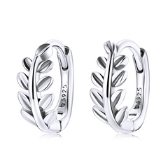Boucles d’Oreilles Créoles Feuilles en argent 925 plaqué or blanc