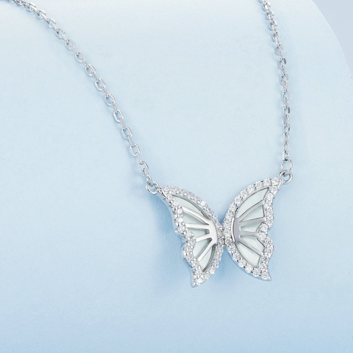 Collier Papillon en argent 925 plaqué or blanc ajustable avec zircons blancs - Photo 3