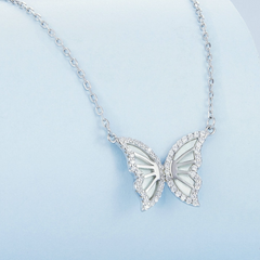 Collier Papillon en argent 925 plaqué or blanc ajustable avec zircons blancs - Photo 3