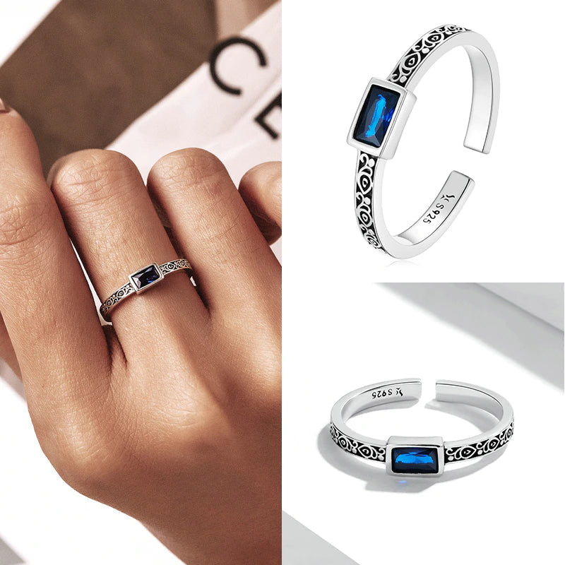 Bague Pierre Bleue en argent 925 plaqué or blanc avec zircon bleu - Photo 4