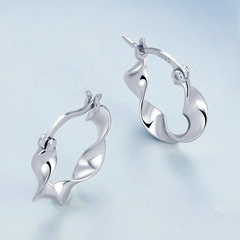 Boucles d’Oreilles Créoles Ondulés Argent Sterling 925 plaqué or blanc - Photo 3