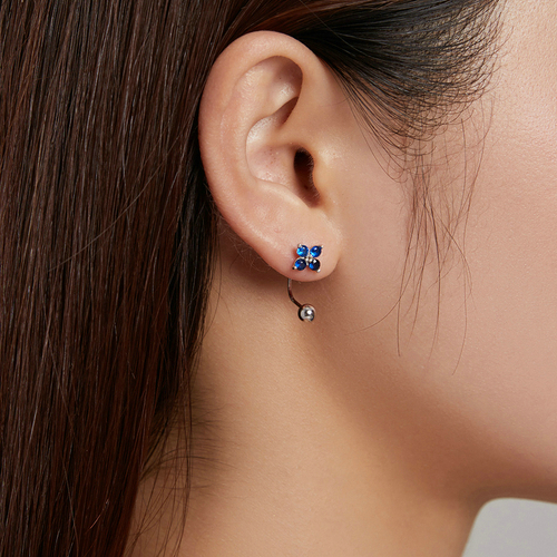 Boucles d’Oreilles Fleurs Bleues Argent sterling 925 plaqué or blanc avec zircons bleus - Photo 2