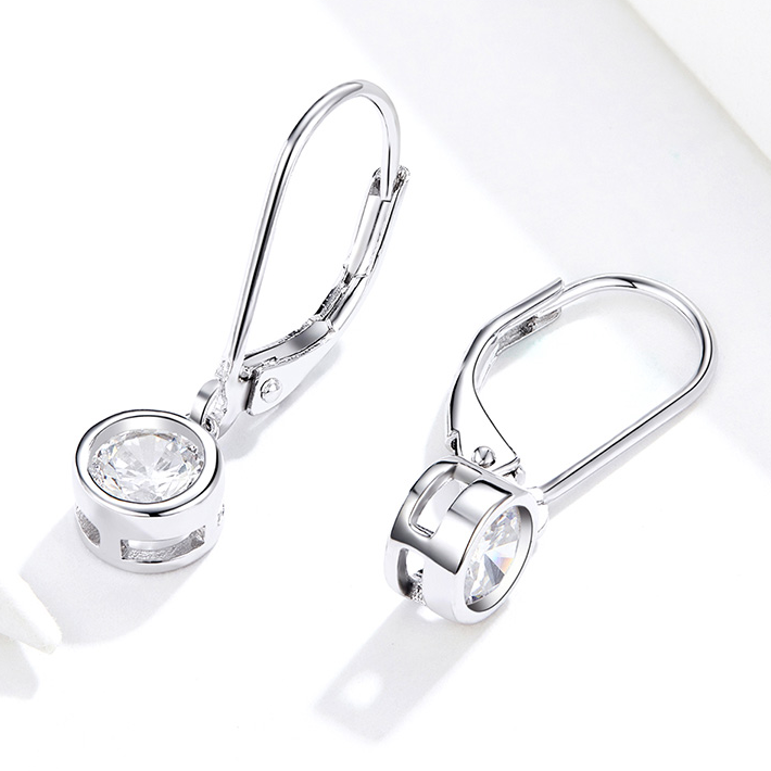 Boucles d’Oreilles Pendentif Point Lumineux en argent 925 plaqué or blanc avec zircons blancs - Photo 4