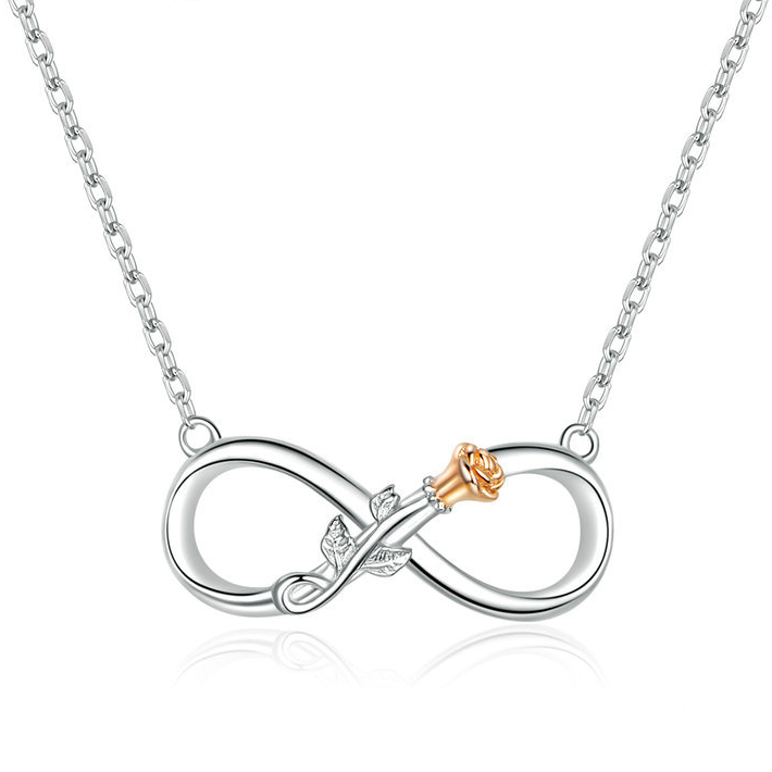 Collier Infini aver Rose en argent 925 plaqué or blanc et or rose ajustable