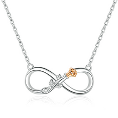Collier Infini aver Rose en argent 925 plaqué or blanc et or rose ajustable