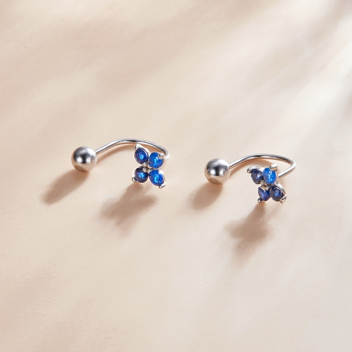 Boucles d’Oreilles Fleurs Bleues Argent sterling 925 plaqué or blanc avec zircons bleus - Photo 3
