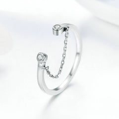 Bague Chaîne en argent 925 plaqué or blanc ajustable avec zircons blancs - Photo 3
