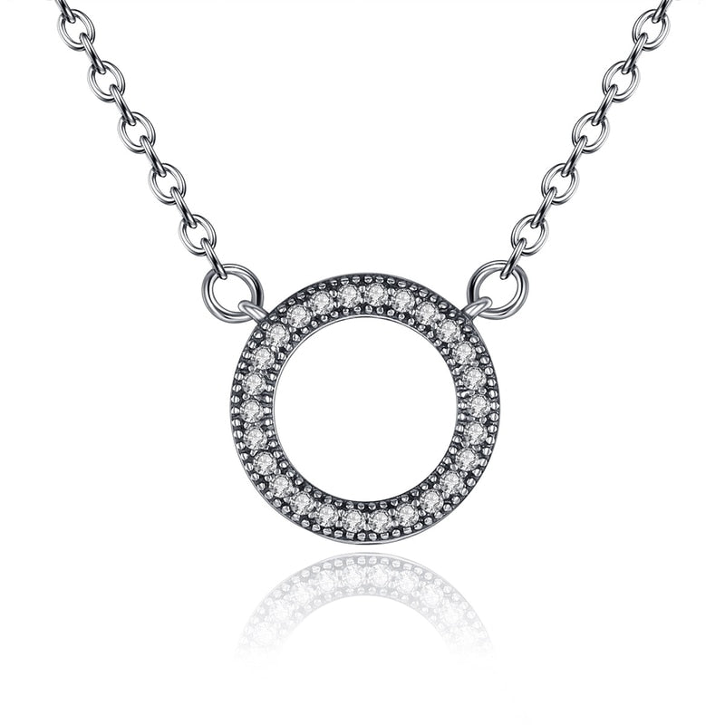 Collier Cercle Lumineux en argent 925 plaqué or blanc ajustable avec zircons blancs