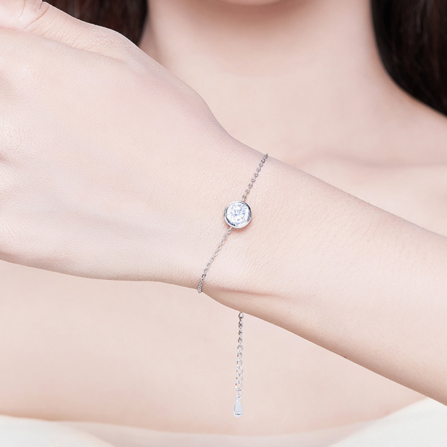 Bracelet Point Lumineux en argent 925 plaqué or blanc ajustable avec zircon blanc - Photo 2