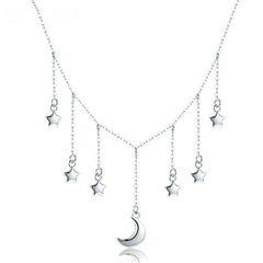 Collier Lune et Étoiles en argent 925 plaqué or blanc ajustable