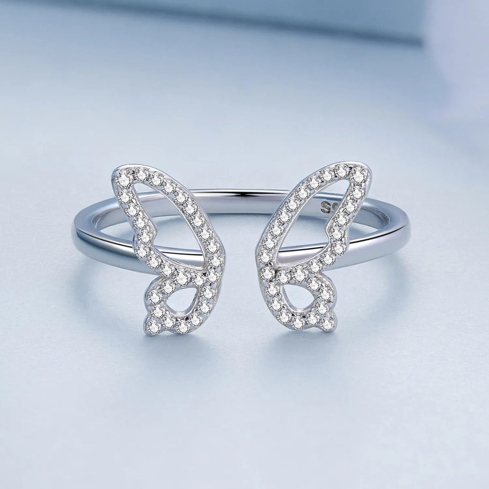 Bague Papillon en argent 925 plaqué or blanc ajustable émaillé à la main - Photo 3