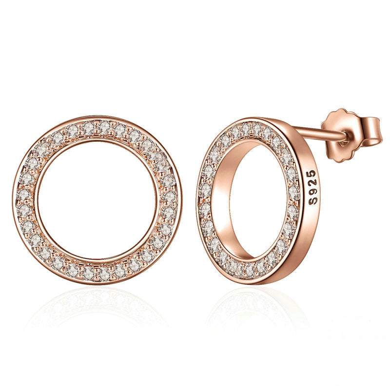 Boucles d’Oreilles Cercle Lumineux en argent 925 plaqué or rose avec zircons blancs