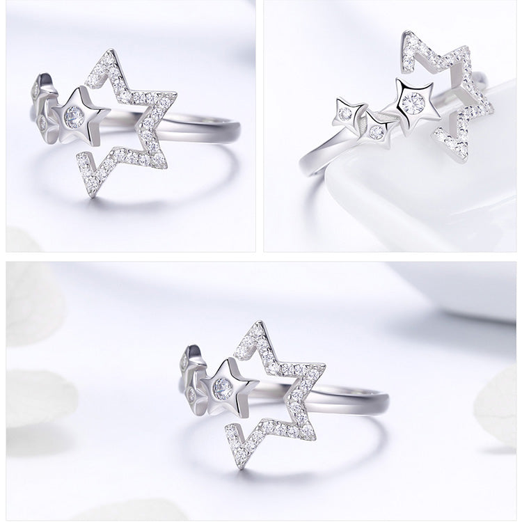 Bague Étoiles en argent 925 plaqué or blanc ajustable avec zircons blancs - Photo 5