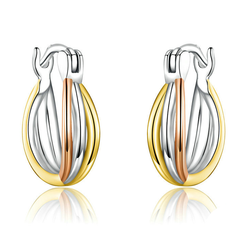 Boucles d’Oreilles Créoles Trois Ors en argent 925 plaqué or blanc et or rose et or jaune