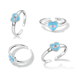 Bague Coeur Bleu en argent 925 plaqué or blanc ajustable émaillé bleu avec zircon violet - Photo 3