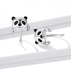Boucles d’Oreilles Panda Argent Sterling 925 plaqué or blanc avec détails émaillés noirs - Photo 4