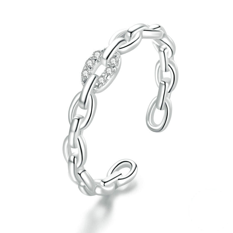 Bague Chaîne en argent 925 plaqué or blanc ajustable avec zircons blancs