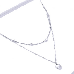 Collier Double avec Coeur en argent 925 plaqué or blanc avec pendentif coeur - Photo 3