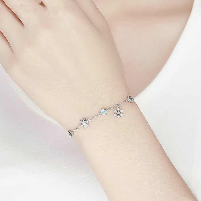 Bracelet Cristaux de Glace en argent 925 plaqué or blanc ajustable avec zircons blancs et bleus - Photo 2