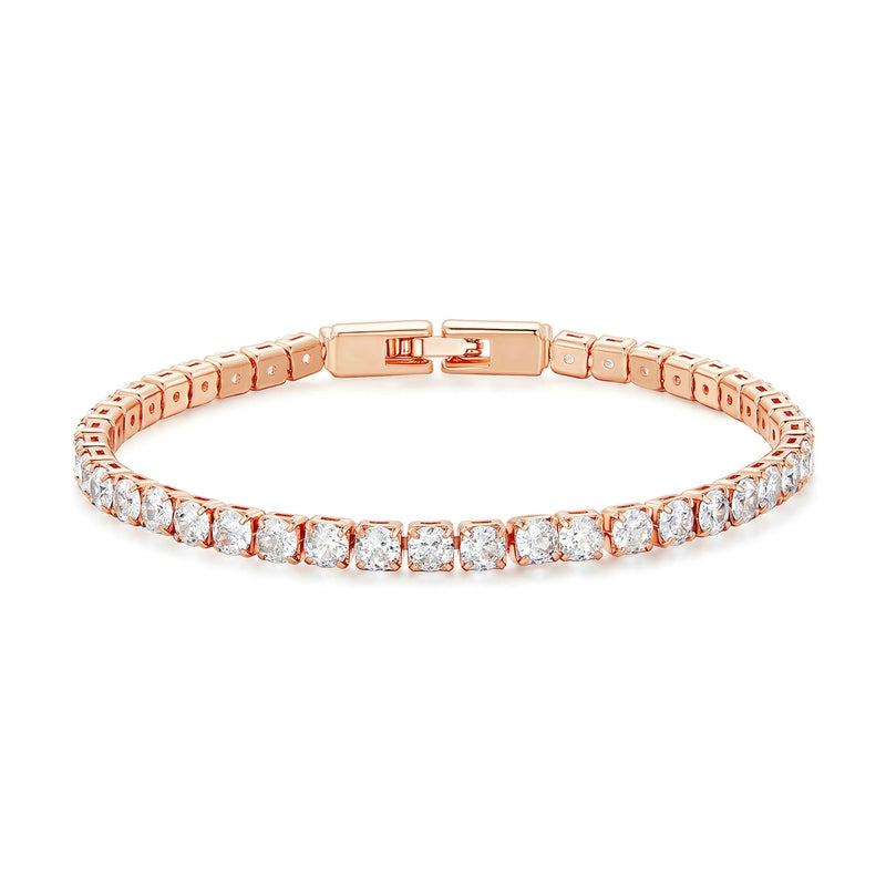 Bracelet Tennis en acier inoxydable plaqué or rose avec zircons blancs