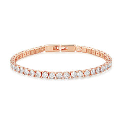Bracelet Tennis en acier inoxydable plaqué or rose avec zircons blancs