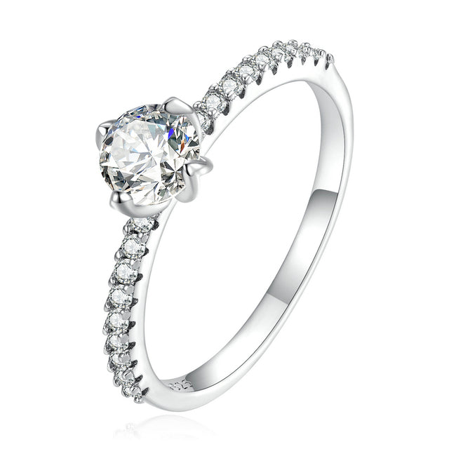 Bague Solitaire en argent 925 plaqué or blanc avec zircons blancs - Photo 2